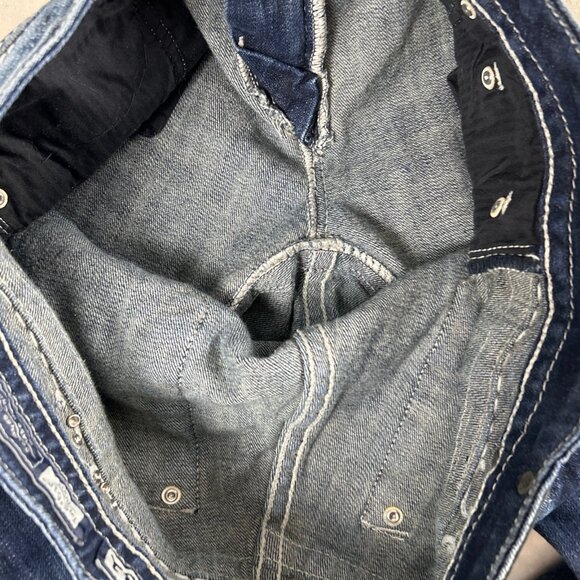 Miss Me Boot Cut Jeans Size 31 Distressed Indigo Thick Stitch Flap Pocket Y2K - Picture 14 of 15